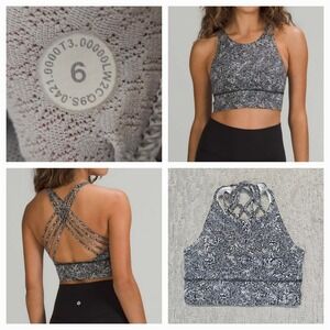 LULULEMON Free To Be High-Neck‎ Longline White Black Support  Bra Sz.6